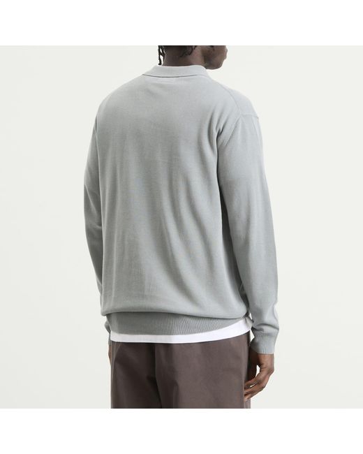 Beams Plus Blue 12G Knit Long Sleeve Polo Shirt for men