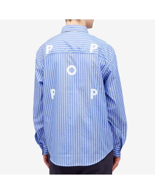 Pop Trading Co. Blue Logo Striped Shirt for men