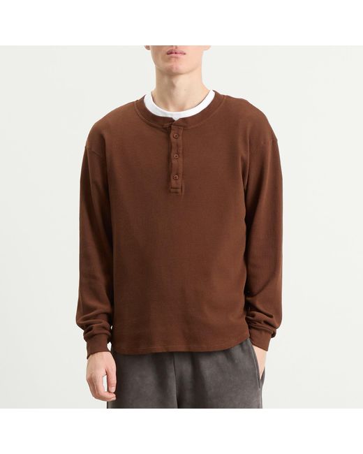 Les Tien Brown Thermal Baseball Henley for men