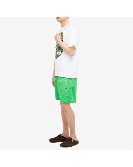 A Bathing Ape Green Ape Head Nylon Beach Short for men