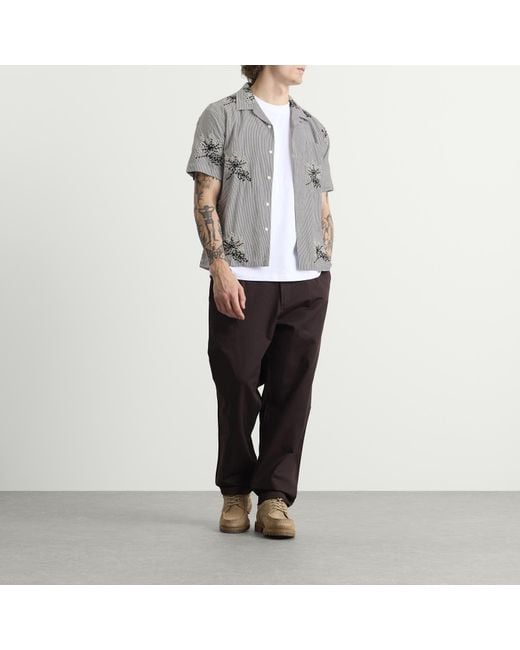 Universal Works Gray Hand Embroidered Stripe Road Shirt for men