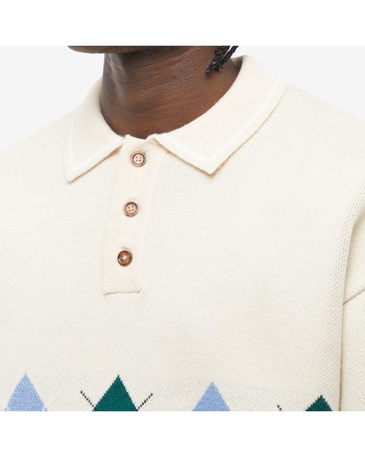Butter Goods Blue Long Sleeve Diamond Knit Polo Shirt for men