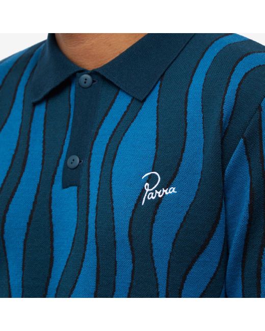 by Parra Blue Aqua Weed Waves Knitted Polo Shirt for men