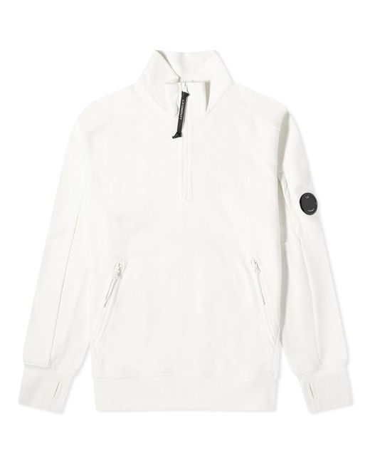 C P Company White Diagonal Raised Fleece Zipped Sweatshirt for men