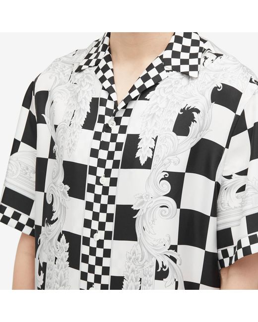 Versace Black Checkerboard Medusa Print Silk Vacation Shirt for men