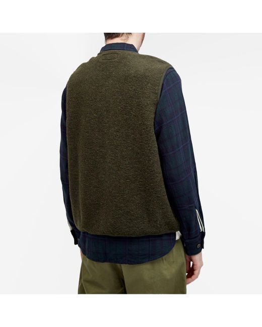 Universal Works Green Wool Fleece Zip Gilet for men