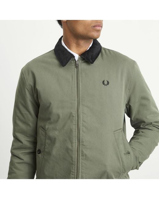 Fred Perry Green Cotton Caban Jacket for men