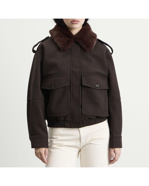GOOD AMERICAN Black Faux Leather Bomber Jacket
