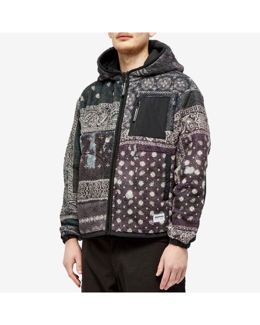 Neighborhood Black Bandana Pattern Fleece Jacket for men