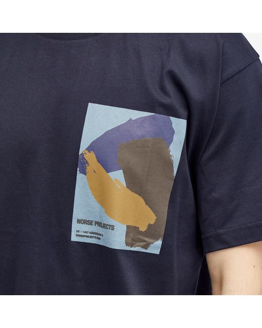 Norse Projects Blue Simon Organic Brush Stroke Print T-Shirt for men