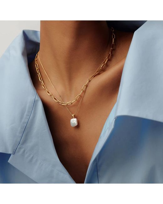 Missoma Metallic Square Pearl Baya Pendant Necklace
