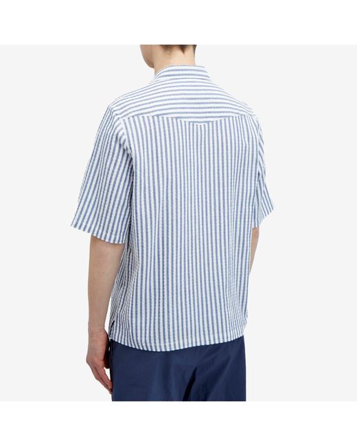 Officine Generale Blue Officine Générale Eren Textured Stripe Vacation Shirt for men