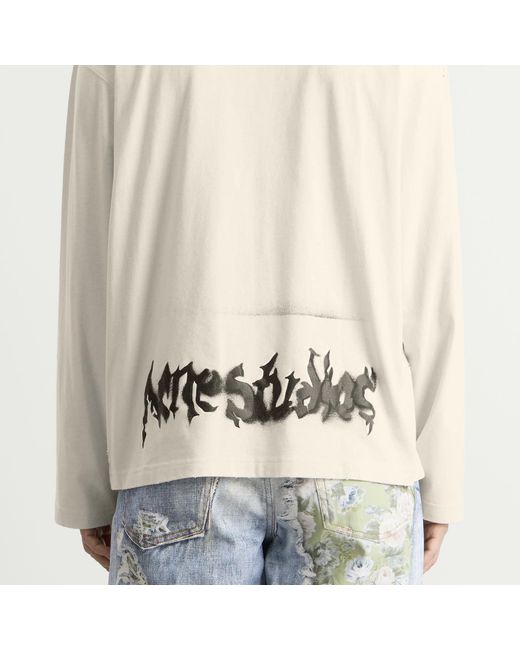 Acne White Exford Long Sleeve Goth Logo T-Shirt for men