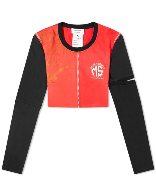 MARINE SERRE Red Regenerated Graphic Cropped Long Sleeve Top