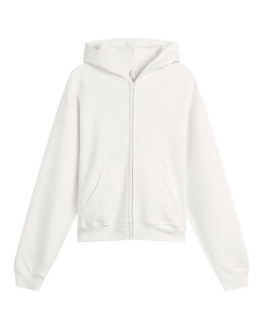 Skims White Cotton Fleece Classic Zip Up Hoodie