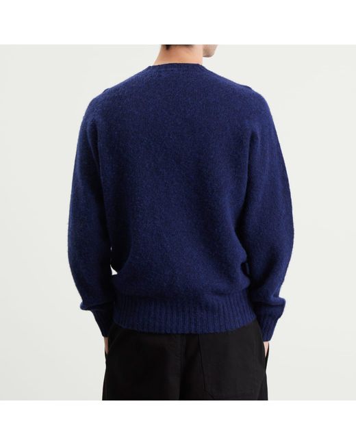 YMC Blue Suedehead Crew Neck Jumper for men