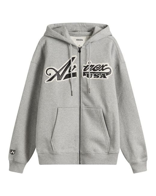 Avirex Gray Script Logo Zip Hoodie for men
