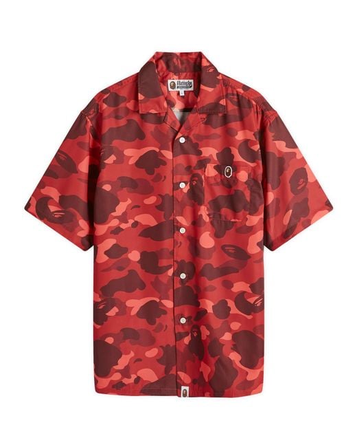 A Bathing Ape Red Colour Camo One Point Vacation Shirt for men