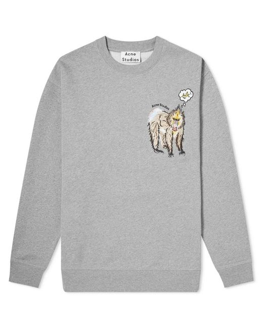 Acne Gray Fn-ux-swea000005 Light Grey Melange Animal-embroidered Sweatshirt for men
