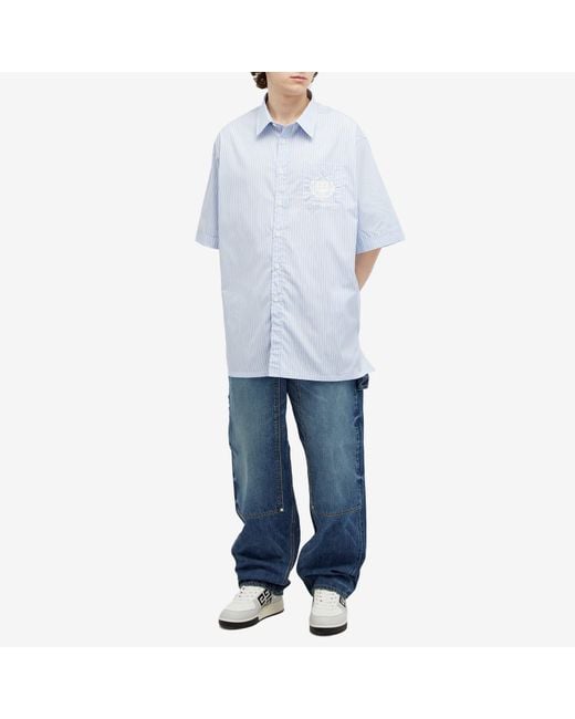 Givenchy Blue Crest Logo Stripe Short Sleeve Shirt for men