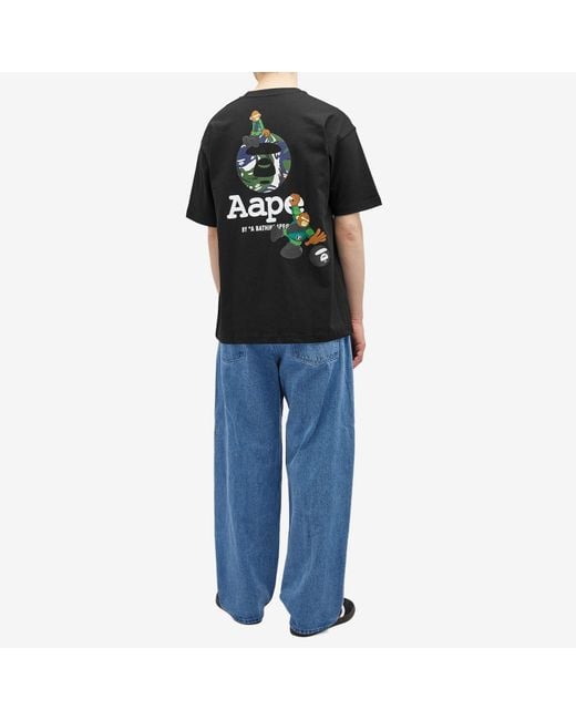 Aape By A Bathing Ape Black Aape Planet Earth T-Shirt for men