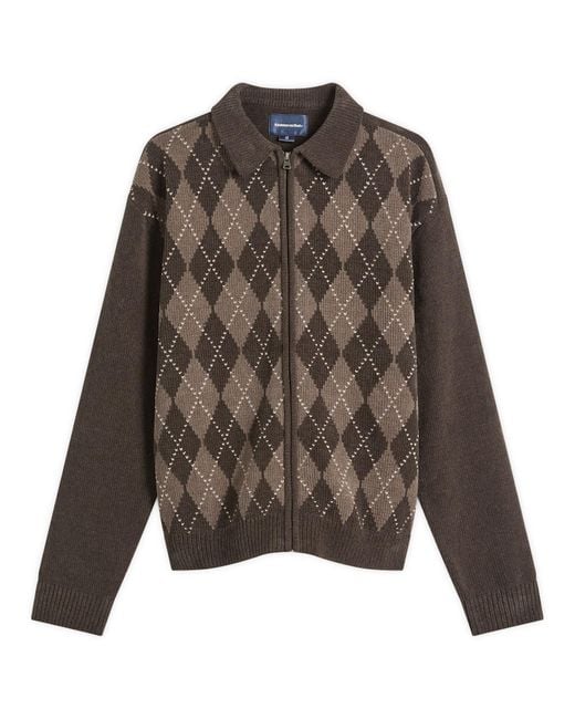 Thisisneverthat Brown Argyle Zip Knit Cardigan for men