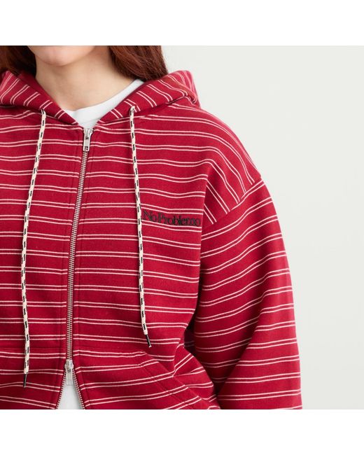 No Problemo Red Mini Problemo Stripe Zip Hoodie