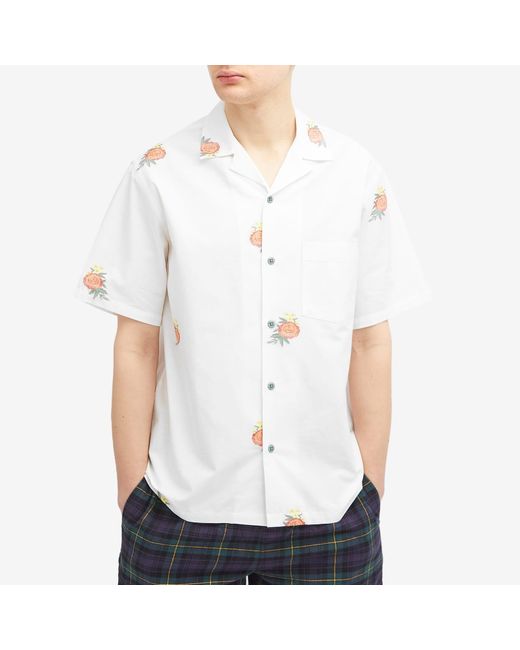 Portuguese Flannel White Embroidered Bouquet Vacation Shirt for men