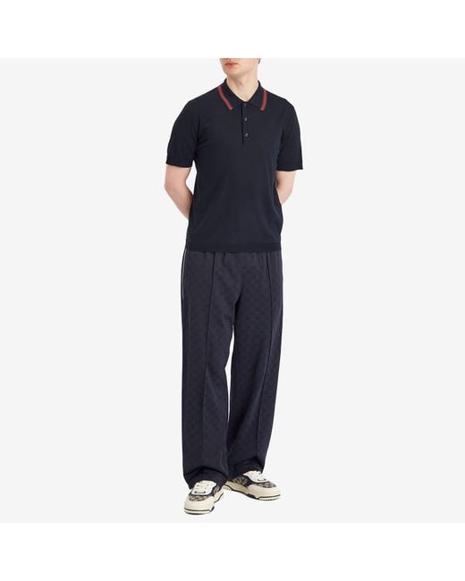 Gucci Blue Fine Gauge Wool Short Sleeve Polo Shirt for men