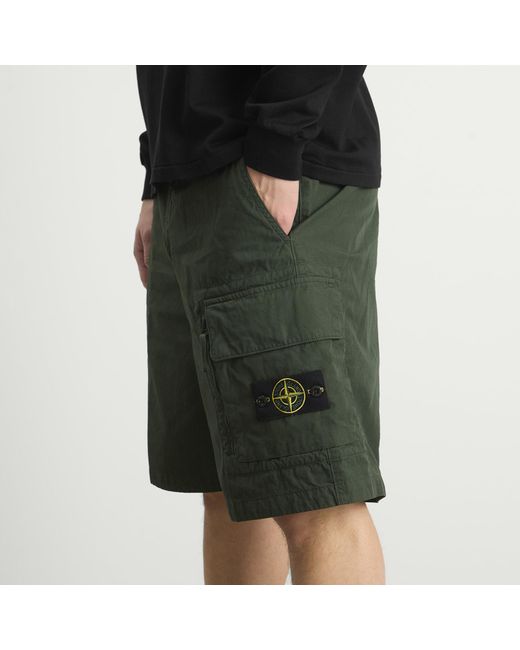 Stone Island Green Canvas Weave Cotton Cargo Shorts for men
