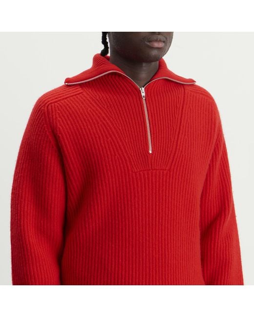Jil Sander Red Wool Fisherman High Neck Jumper for men