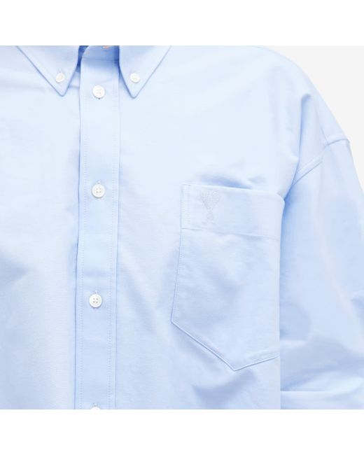 AMI Blue Tonal Adc Cropped Oversized Shirt