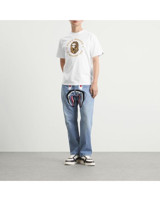 A Bathing Ape White Wild Leopard Busy Works Sta T-Shirt for men