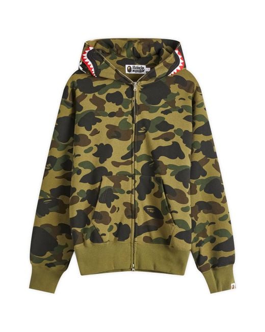 A Bathing Ape Green Camo Shark Full Zip Hoodie