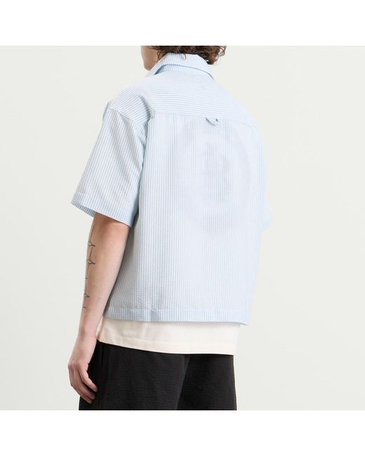 About Blank Blue Seersucker Short Sleeve Shirt for men
