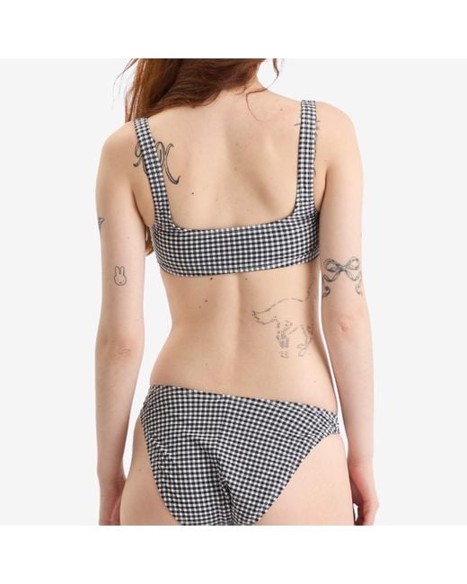 GOOD AMERICAN Gray Gingham Square Neck Support Bra