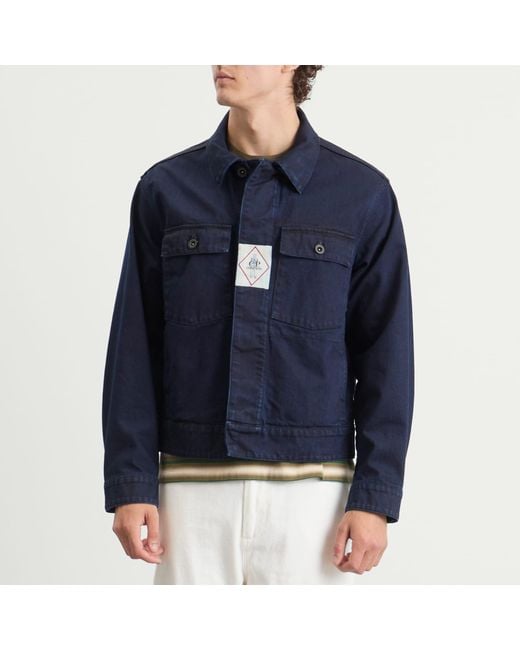 C P Company Blue Plated Denim Work Jacket for men