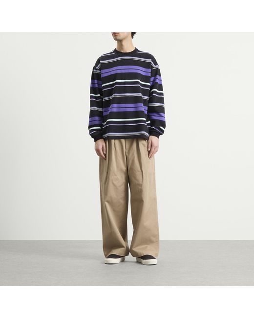 Beams Plus Blue Multi Stripe Long Sleeve T-Shirt for men
