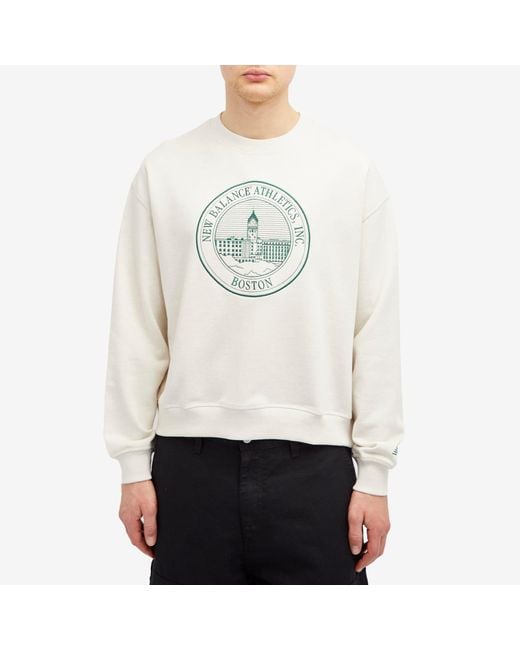 New Balance White Varsity Oversized Crewneck Sweat for men