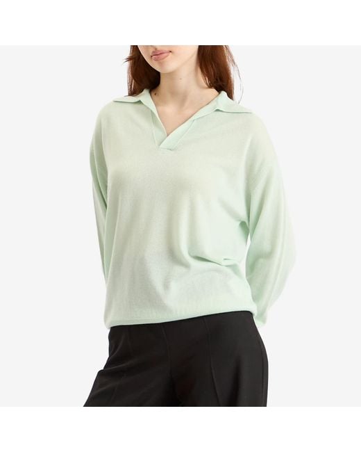 Silk Knit Skipper Polo in Black