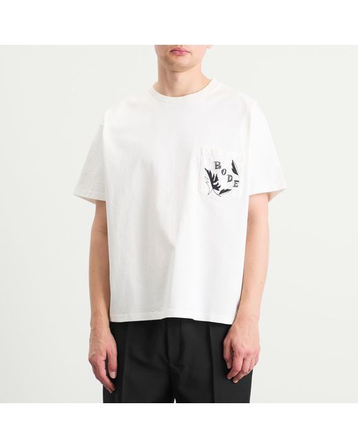 Bode White Beaded Leaf Pocket Tee for men