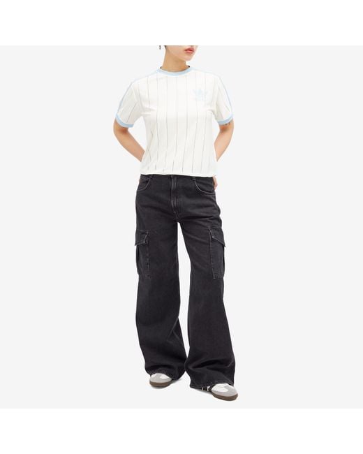 Adidas White 3 Stripe T-Shirt