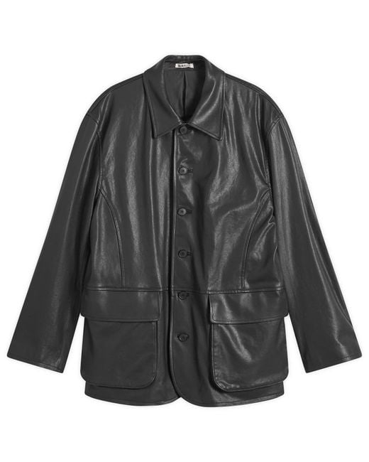 AURALEE Textured Lamb Leather Blouson in Gray for Men | Lyst