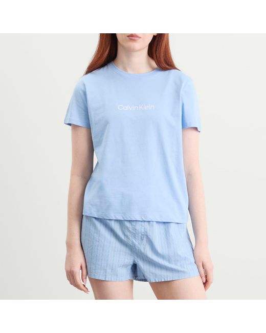 Calvin Klein Blue Cotton Poplin Pyjama Set