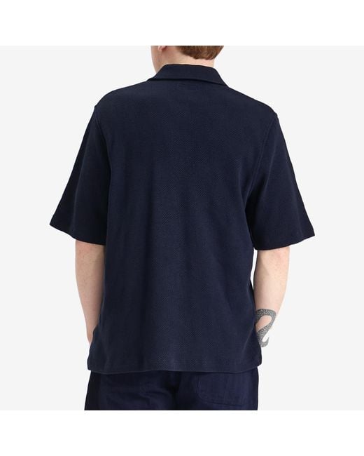 Universal Works Blue Checkerboard Button Through Polo for men