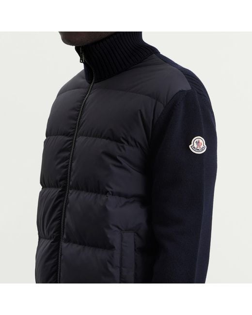 Moncler Black Hybrid Padded Front Wool Zip Jacket for men