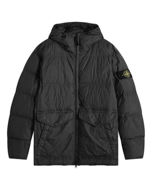 Stone Island Black Crinkle Reps Hooded Down Jacket for men