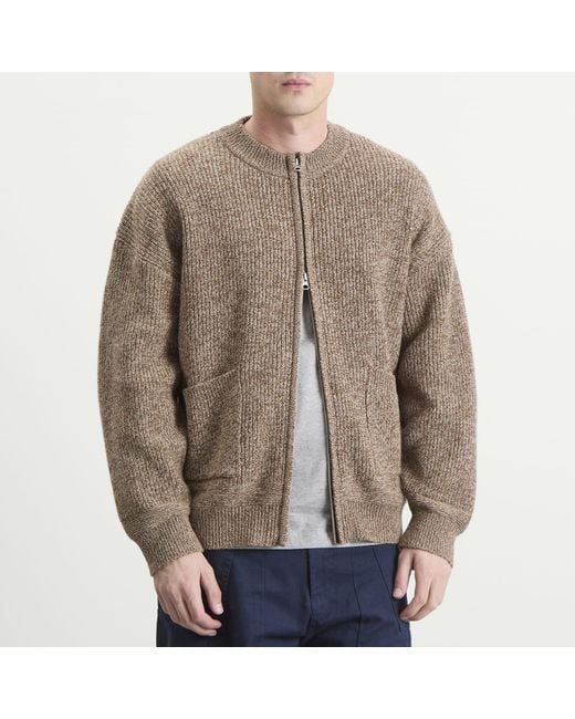 FRIZMWORKS Green Tweed Wool Deck Zip Cardigan for men