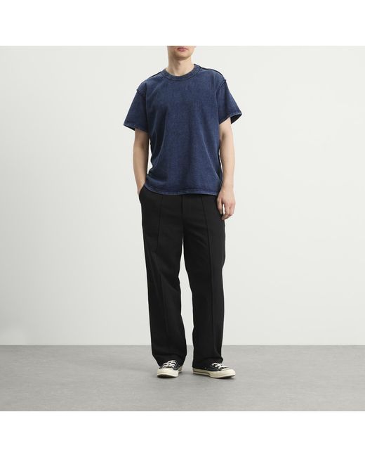 Les Tien Blue Heavyweight Binded Neck Inside Out T-Shirt for men