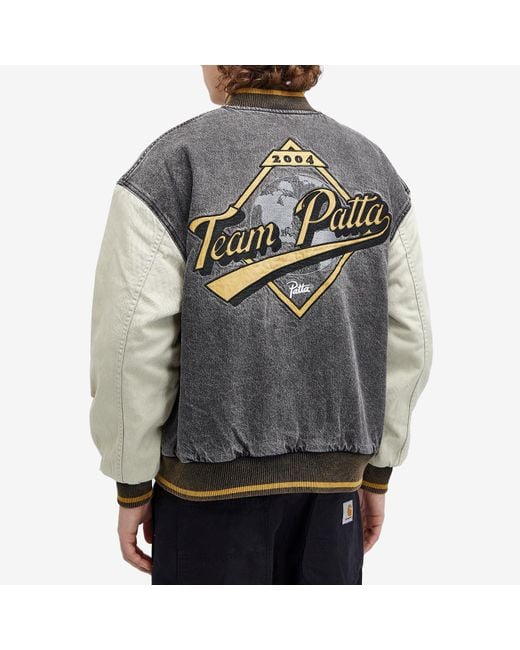PATTA Gray Homerun Denim Varsity Jacket for men